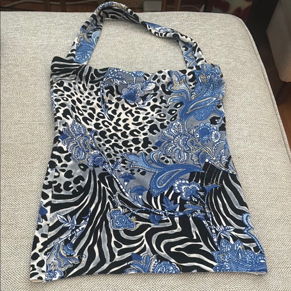 Cache - Halter Blue And Black Patterned - image 1